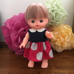【再販】メルちゃんの洋服(25)  チュール付きピンク×白水玉