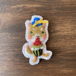 スイカうまうま！食いしん坊シバ犬さん　羊毛刺繍ブローチ