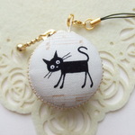 【訳あり】黒猫・音符16/マカロンコインケース(マカロンポーチ)ストラップ付