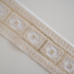 95㎝カット済み【インド刺繍リボン】　カラー　チュール　リボン 【ホワイト】　