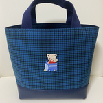 1名様限定♡トートバッグ♡青チェック♡合皮♡マチあり♡お弁当バッグ