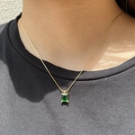 ステンレス つけっぱなしOK スクエアジルコニア 極細チェーンネックレス グリーン