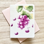 🍇透明水彩画2枚セット「瑞々しい葡萄」イラストミニカード バースデーカード　ブドウ　ぶどう　秋の味覚　秋　敬老の日🐰