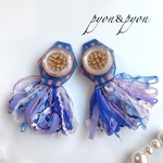 blue＆pink❁⃘チェック柄❁⃘ふわふわタッセル＊ピアス＊イヤリング