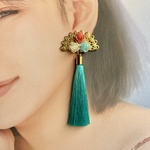 NEW！【ローズガーデン】ピアス（イヤリング） B タッセル ターコイズブルー アバニコ 扇 フラメンコ  ロング