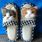 猫スリッパ　キジトラ＆茶トラ猫　羊毛フェルト　猫
