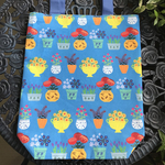 縦長バック　花と鉢の博覧会　ブルー