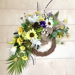No.wreath-15443★ひまわりとユリの特大リース　60x56cm・アーティフィシャルフラワー/造花リース/夏のリース/大型リース