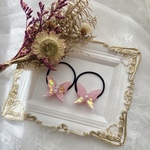 New キッズ marble butterfly キラキラ レジン ヘアゴム 2本セット strawberry