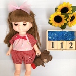 ソランちゃん・メルちゃん服＊No.112 ダンガリーパジャマセットリボン付き