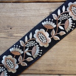 70㎝カット済【インド刺繍リボン】シルク　刺繍　リボン　りぼん   【ブラック】