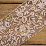 1mカット済み【インド刺繍リボン】幅広　チュール　刺繍　リボン   【コーラルピンク】