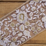 90㎝カット済み【インド刺繍リボン】幅広　チュール　刺繍　リボン   【ライトパープル】