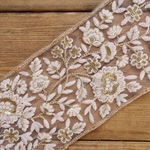 1mカット済み【インド刺繍リボン】幅広　チュール　刺繍　リボン   【ベビーピンク】