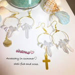 ＊オーロラクリスタルのチャーンチャーム＊シェル クロス♡ピアス  イヤリング