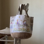 ゆうき...様専用*願いを込めて*刺繍かごバッグ*アンティークリネン*フランス*麦と自転車*パッチワーク