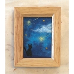 ・額付・和紙ちぎり絵『流れ星を眺める黒猫』ミニミニサイズ原画