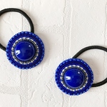■お値下げ品■ぷっくりまるいカボションビーズ刺繍ヘアゴム（ビビットブルー）