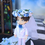 小人の花冠・ウェディングベール（ブルーの薔薇）　オビツ11サイズ　布花