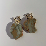 アクアテラジャスパー　大ぶりピアス　＊ 　天然石ピアス　大ぶり　派手　カジュアル　2way フープピアス　