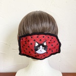 猫ワッペンのボンネ （ヘアアクセサリー）ビッグサイズ　③黒赤ドット