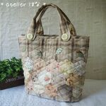 シックなプリント＊ヘキサゴンつなぎのトートバッグ１４＊
