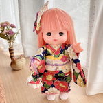 メルちゃんの着物セット*紺に椿と猫