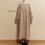 Wガーゼ ゆったり切り替えワンピース(beige)