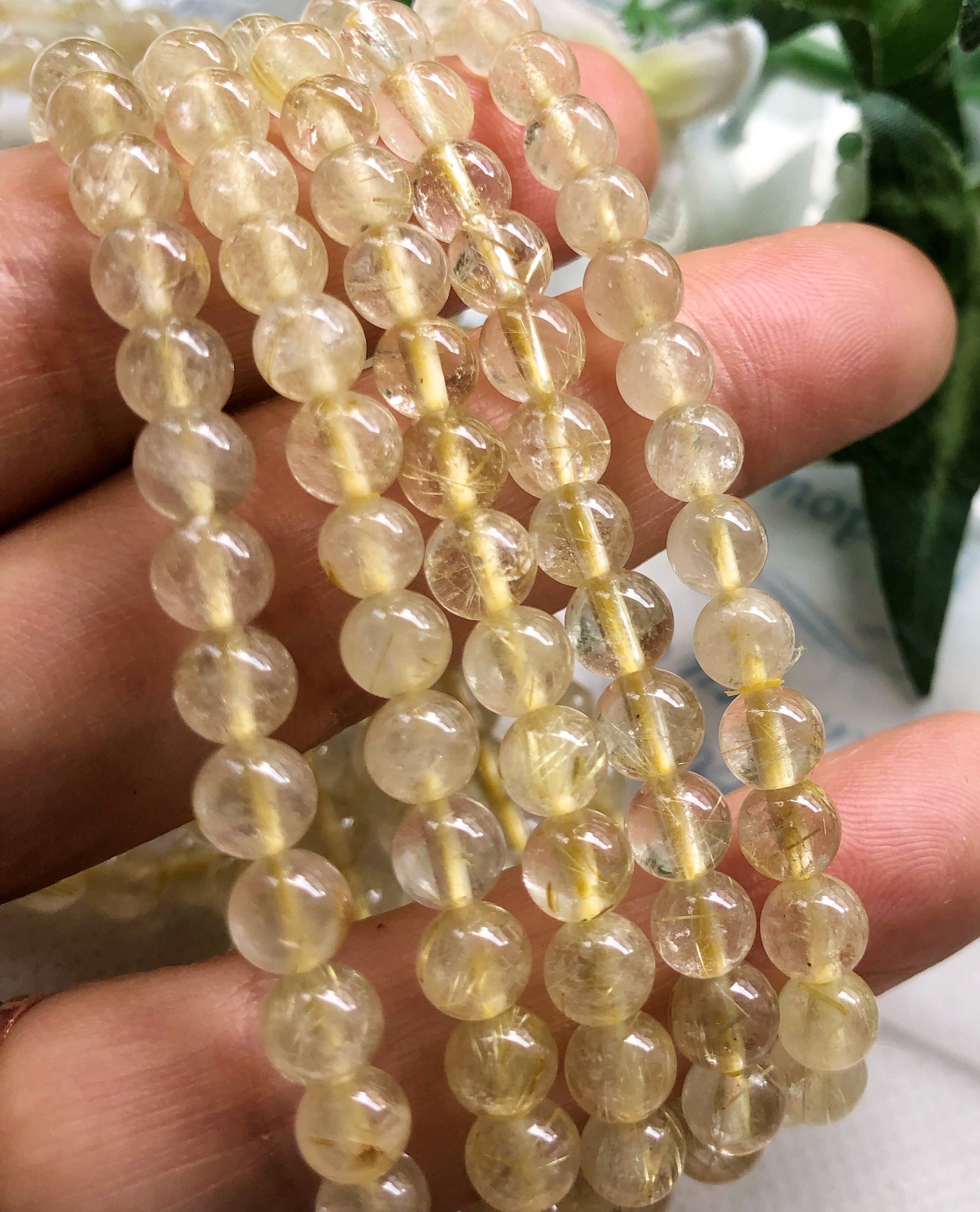 お買い得】ゴールドルチルクォーツ5.5mm～6mm 天然石ブレスレット 