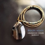 NC240-034バンデットアゲートBrazil gradation+ターコイズ*天然石ロングネックレス　PENDANT *送料無料*