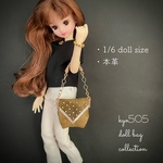 1/6 doll size本革バッグ　ゴールドメタルドット
