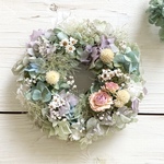 ブルー系秋色紫陽花のふんわり優しいリース