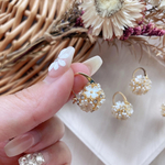 ハンドメイド ピアス 花籠ピアス フラワー ホワイトパール