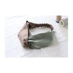【新作SALE】リネンヘアバンド／バイカラーツイストターバン／アシンメトリー／うぐいす×ブラウン