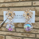 クリア × パープル　紫　ピンク　ガラスビーズ　ウォーター　ガラスボール　ピアス　＊　結婚式　ブライダル　ウェディング　お呼ばれ　パール　ロング　お洒落　プレゼント　プチギフト お洒落