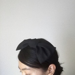 リボン付きヘアバンド（リネン・ブラック）