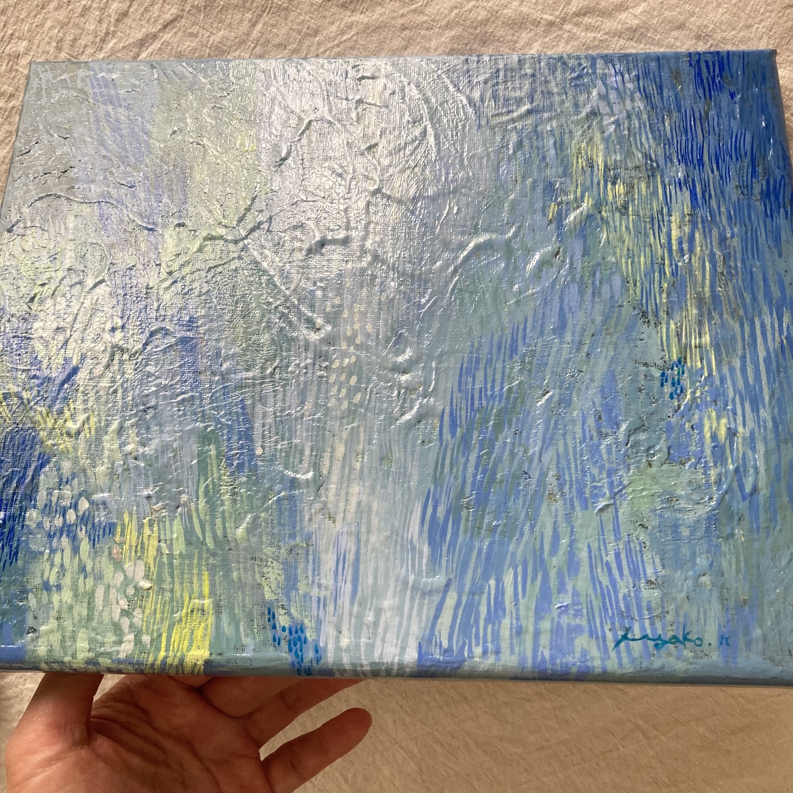 原画・送料無料】海 涼やかな絵 24センチ×30センチ 抽象画 キャンバス