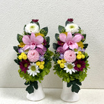 プリザーブドフラワーの仏花☆高さ22cmデンファレ菊ピンク白色黄色仏花 一対 お供えお悔み