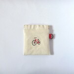 10㎝バネポーチ　帆布　赤い自転車の刺繍　