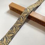 約3cm幅/刺繍リボン/ブルーグレー/細リボン/リーフ柄