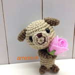 母の日＊お花を持ったワンちゃん〔茶〕キーホルダー