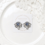 華やか ビジュー ピアス イヤリング［ 結婚式 お呼ばれ ウェディング ブライダル ］ライトサファイア