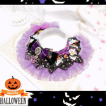 ケープ首輪🎃パーティハロウィンブラックパープル×シフォンフリル【ペットグッズランキング10位作品】