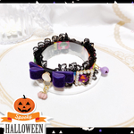 【限定再販】首輪🎃ハロウィンパッチワーク柄×ダークパープルベルベットリボン🎃