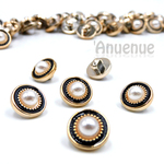 パール調 ミニシャンクボタン 11mm【 Hat / Black×Gold 】10個
