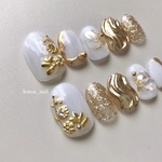 ◎ ゴールド スタッズ 振袖ネイル 成人式ネイル 和装ネイル ゴールドネイル 着物 成人式 ネイルチップ