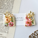 インド刺繍　刺繍リボン　タッセル　ピンク　ベージュ　ホワイト　ゴールド　フラワー　ガラスビーズ　イヤリング　＊　インド刺繍リボン　お洒落　結婚式　ウェディング　お呼ばれ　プレゼント　ギフト　華やか