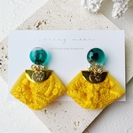 インド刺繍リボンタッセルのガラスピアス〜yellow〜