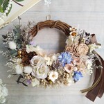 Lune Bonheur＜ l'automne brillan＞＊ハーフムーンリース＊秋を迎えるリース＊夏＊秋＊プリザーブドフラワー＊お花＊ギフト＊結婚祝い＊新築祝い＊お誕生日祝い＊ウェルカムリース