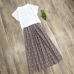 yuwa小花柄 ピンクブラウン の 上品かわいい ギャザースカート